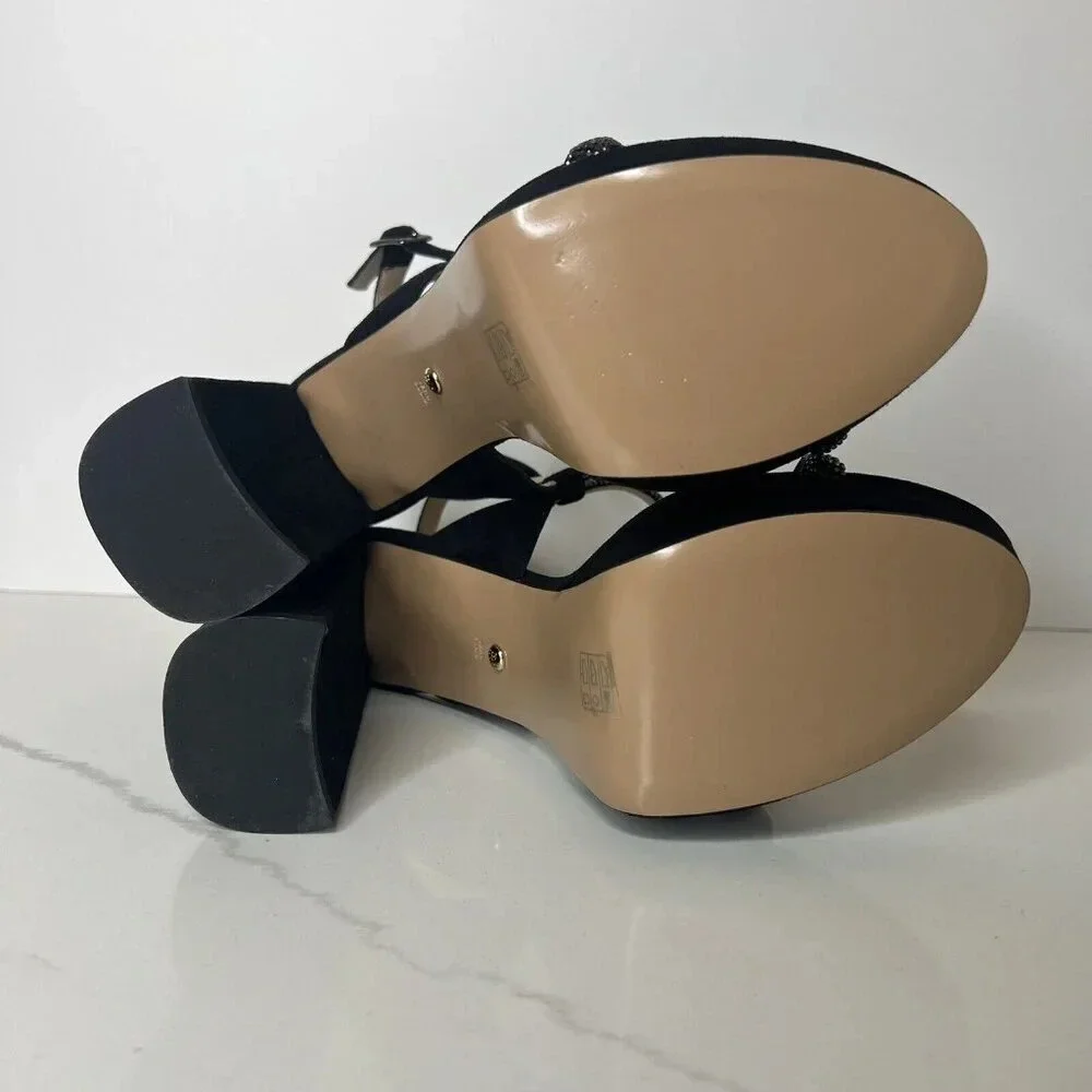 Pelle Moda Olina Slingback Platform Block Heels Sandals Black Sz 9.5